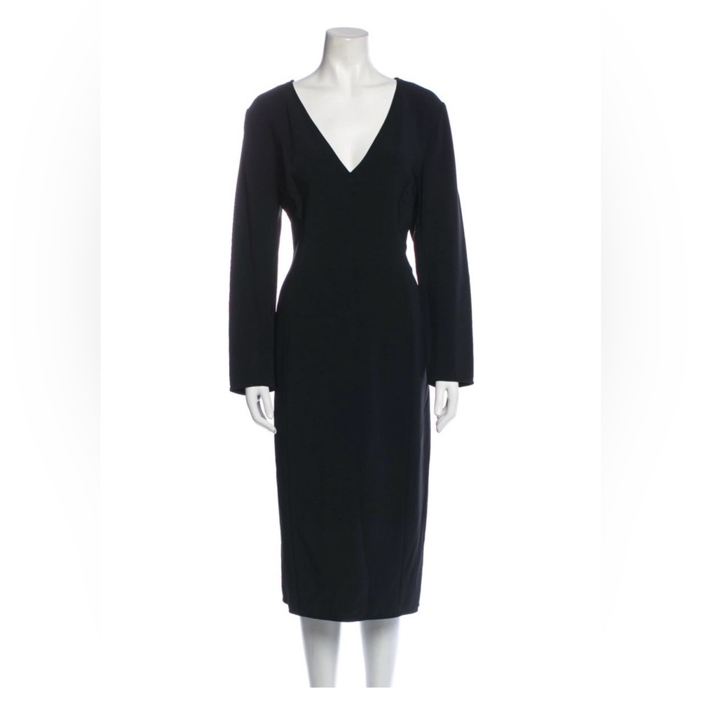Carolina Herrera V-Neck Midi Length Black Long Sleeve Dress Size 14 NWT